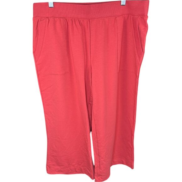 Denim & Co. Active French Terry Wide Leg Crop Pant Deep Papaya Large PETITEd - Picture 1 of 12